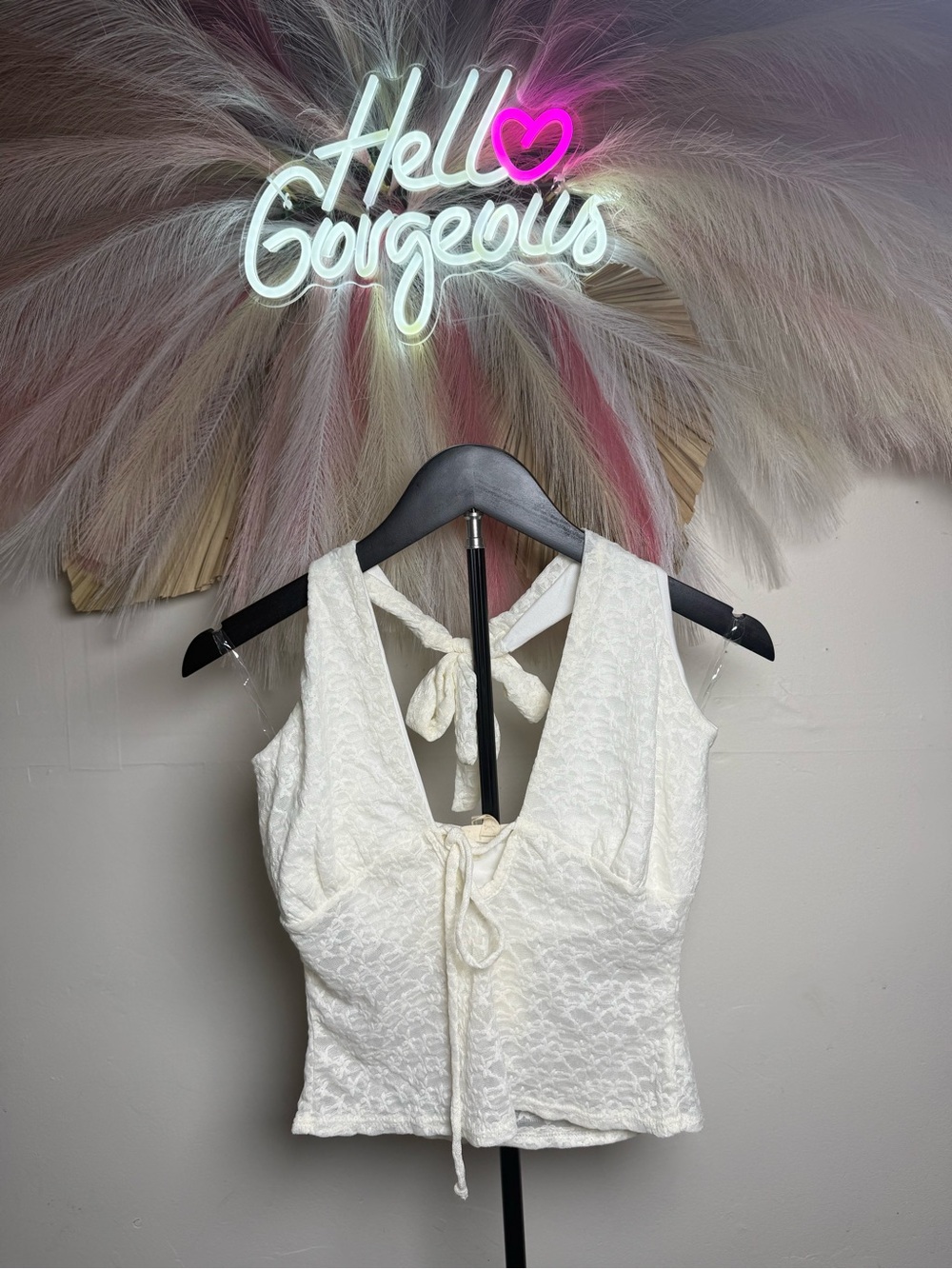 See You Monday White Lace Tie-Back Camisole